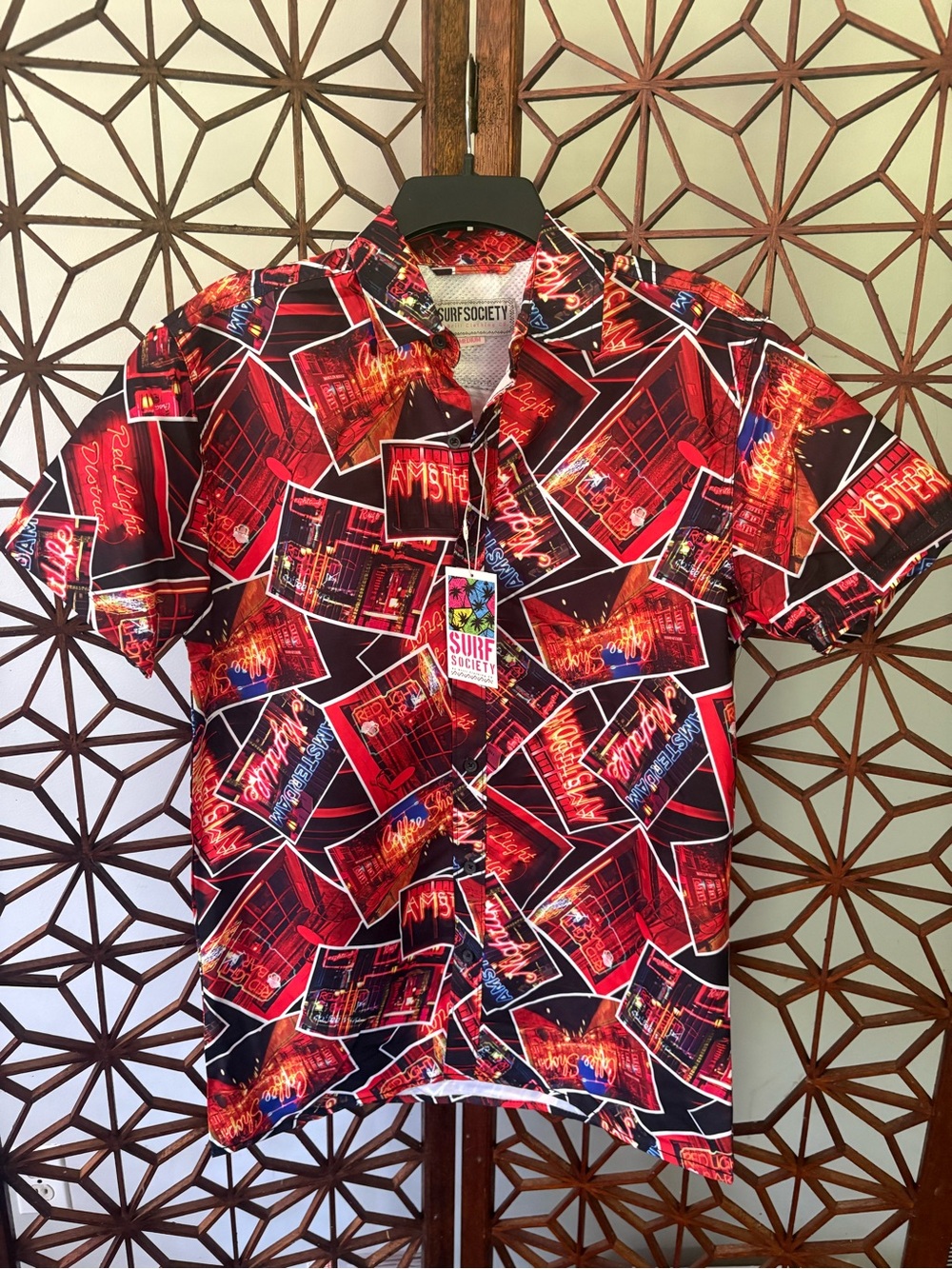 Surf Society Red & Black Neon Graphic Short-Sleeve Button-Down Shirt